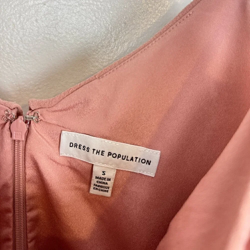 DRESS THE POPULATION Alondra Blouson Sheath Dress in Blush Size Small
